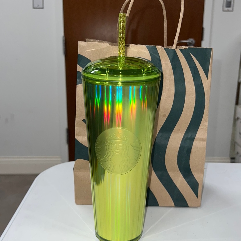 Starbucks Venti 24 Oz Lime Green Kaleidoscope Cup with Lid and Straw BNWT